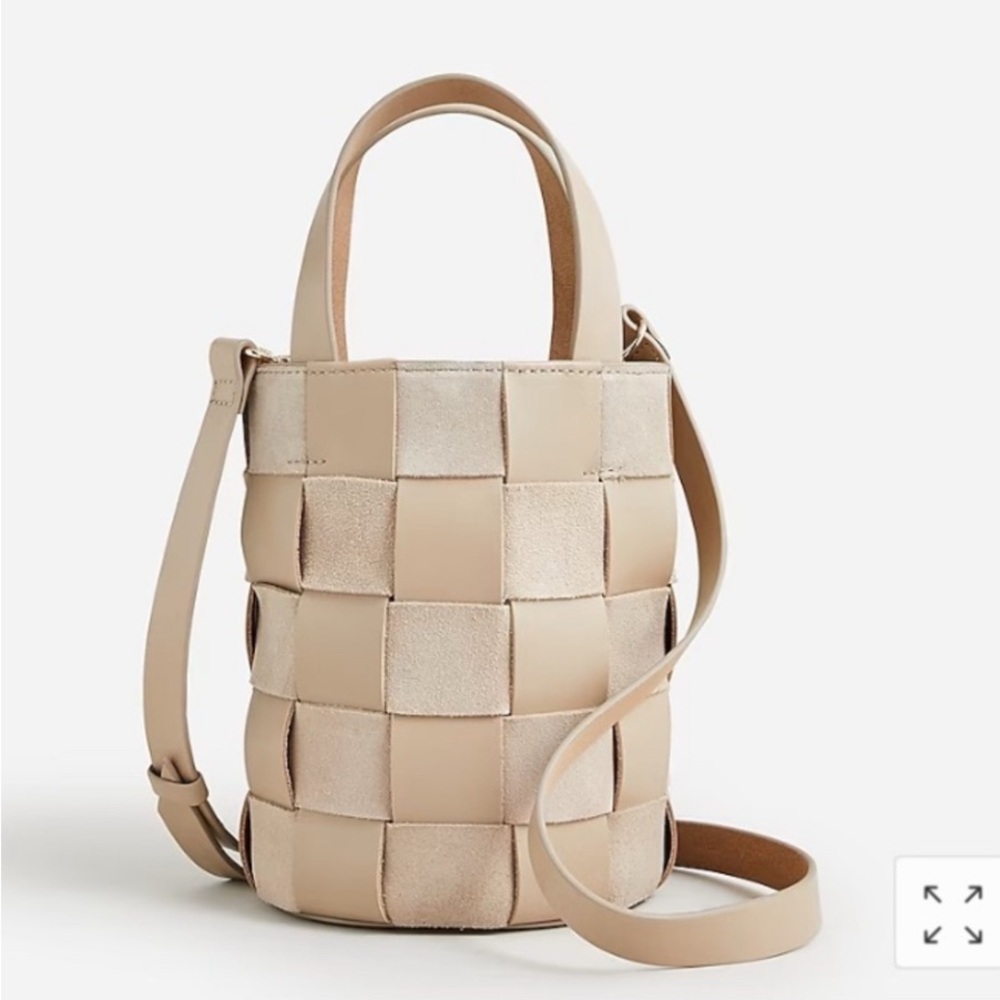 JCrew Woven bucket bag in leather and suede